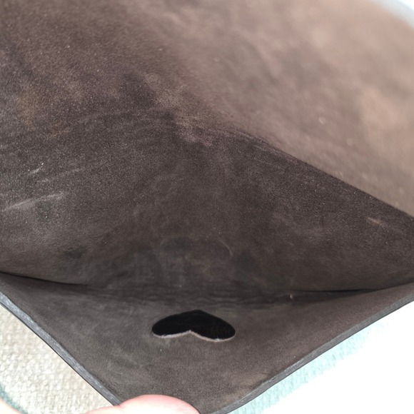 Moss Mills Dark Brown / Black  Leather Lotus Flower Studded Envelope Clutch Bag - Picture 9 of 10